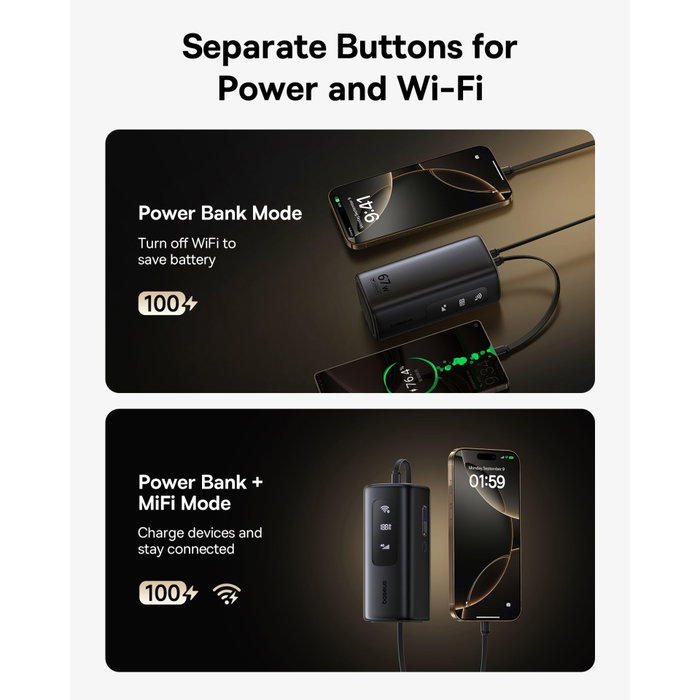 Baseus EnerGeek GX11 MiFi Power Bank 20000mAh 67W Cosmic Black