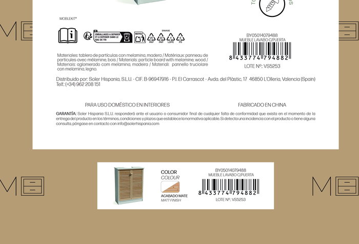 Inde Mueble Lavabo con Puerta Moblekit - Mueble de Baño