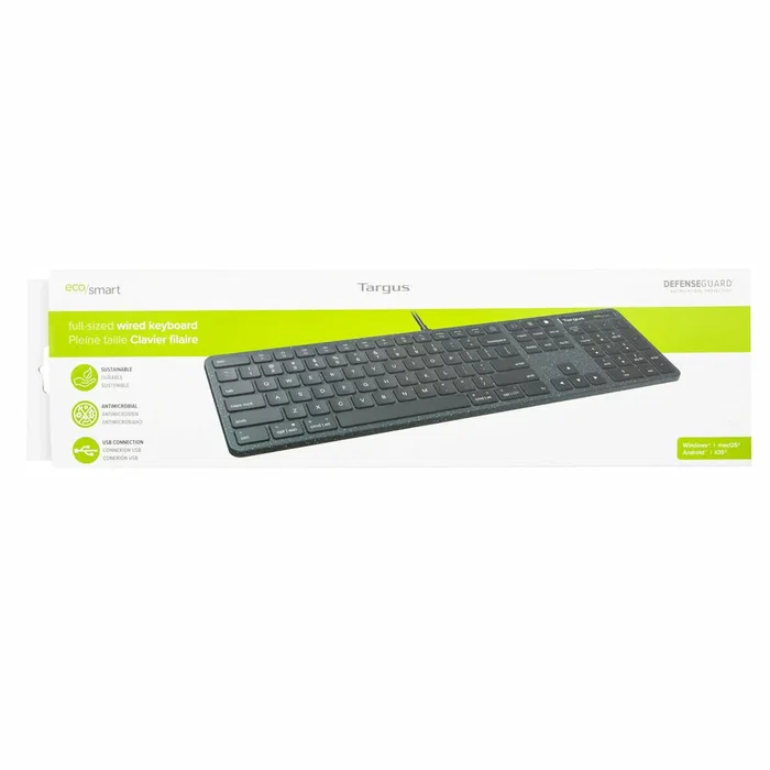 Targus AKB874NO - Teclado Universal USB Alámbrico QWERTY Nórdico, Formato Completo 104 Teclas con Teclado Numérico, Color Negro, Antimicrobiano y Plug & Play