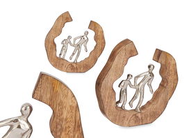 Giftdecor Figura Decorativa Familia Plata Soporte Madera 24.5x24.5x5 cm (Set de 6)