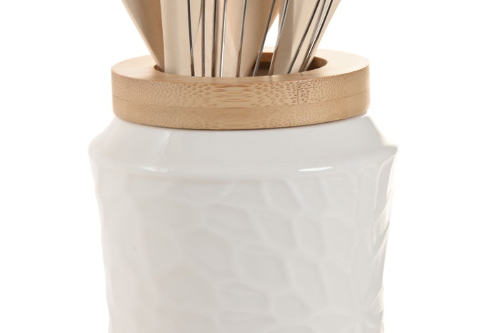 DKD Home Decor Set de 6 Utensilios de Porcelana y Bambú con Relieve DKD Home Decor Set de 6 Utensilios de Porcelana y Bambú con Relieve