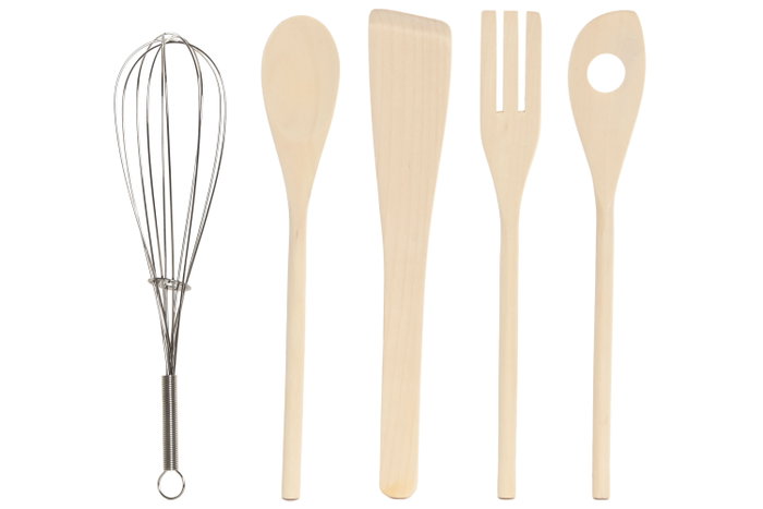 DKD Home Decor Set de 6 Utensilios de Porcelana y Bambú con Relieve DKD Home Decor Set de 6 Utensilios de Porcelana y Bambú con Relieve