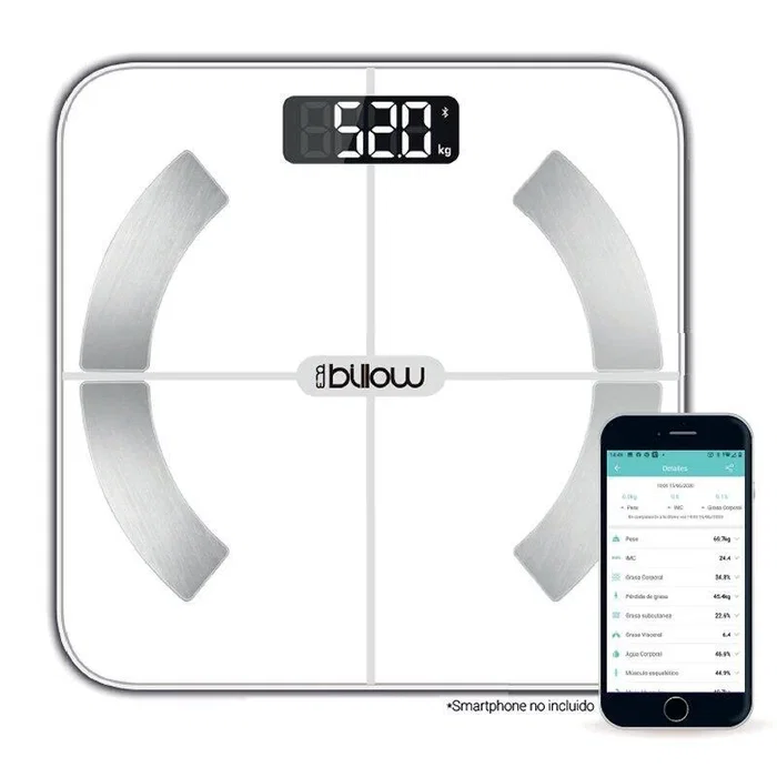 Billow XFIT Báscula Inteligente con Bluetooth 4.0 para Medir Peso, Grasa Corporal, IMC, Masa Muscular y Agua Corporal, hasta 180kg