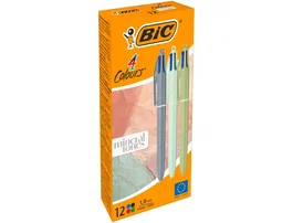 BIC Bolígrafo 4 Colores Recargable Punta 1mm - Tinta Azul, Negro, Verde, Rojo - Mineral Pastel Tones (Carbón, Frambuesa, Pantano, Oliva, Beige)