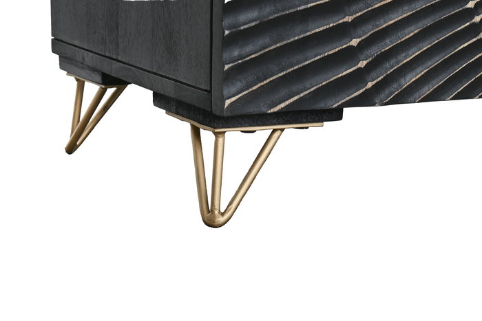 DKD Home Decor Mueble TV Colonial Negro Dorado Mango y Metal 160 x 40 x 50 cm