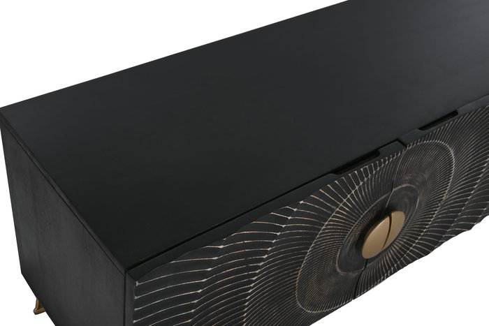 DKD Home Decor Mueble TV Colonial Negro Dorado Mango y Metal 160 x 40 x 50 cm