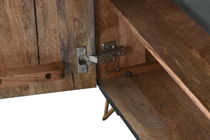 DKD Home Decor Mueble TV Colonial Negro Dorado Mango y Metal 160 x 40 x 50 cm