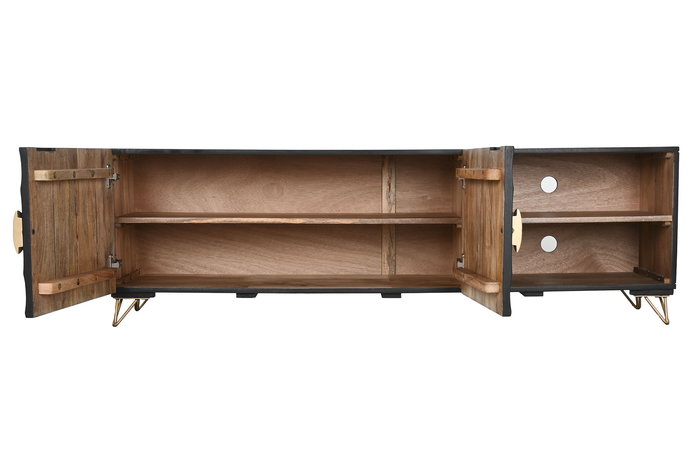 DKD Home Decor Mueble TV Colonial Negro Dorado Mango y Metal 160 x 40 x 50 cm