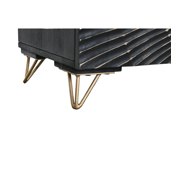 DKD Home Decor Mueble TV Mandala Mango y Metal Negro y Dorado 160x40x50 cm