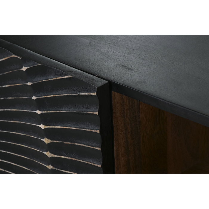 DKD Home Decor Mueble TV Mandala Mango y Metal Negro y Dorado 160x40x50 cm