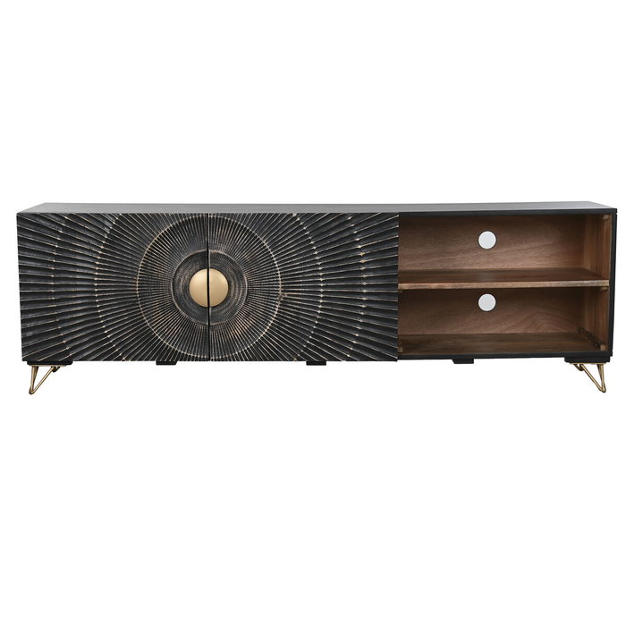 DKD Home Decor Mueble TV Mandala Mango y Metal Negro y Dorado 160x40x50 cm
