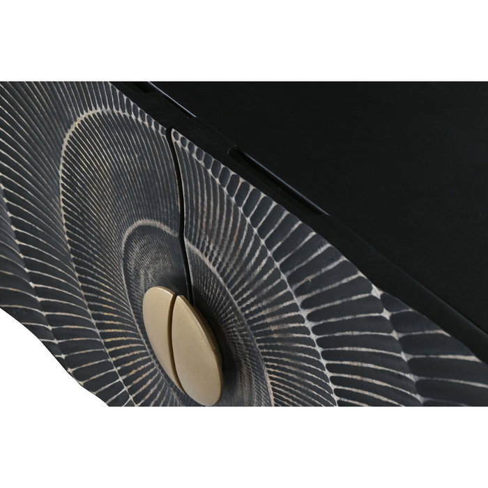DKD Home Decor Mueble TV Mandala Mango y Metal Negro y Dorado 160x40x50 cm