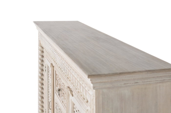 GINER Y COLOMER Aparador de Madera de Mango Blanco Envejecido 100x150x40 cm