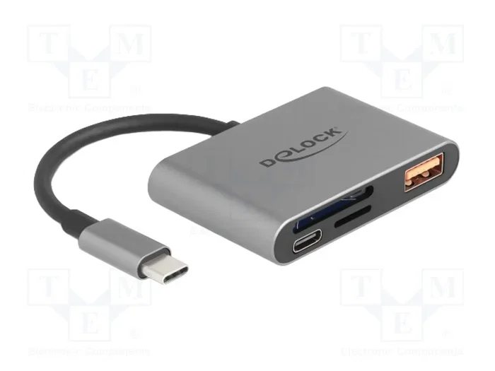 DeLOCK 91016 Lector de tarjetas USB-C con SD, Micro SD y puerto USB 10 Gbps