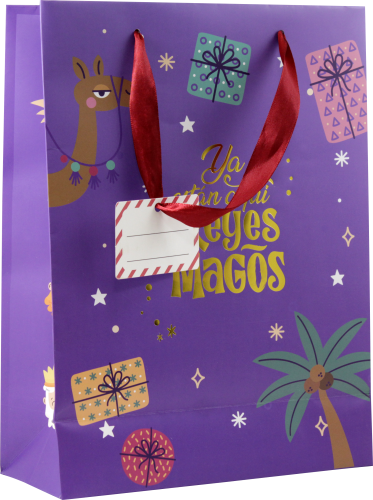 Bismark 333601 Bolsa Papel Reyes Magos S (24x10x32 cm) Foil con Tarjeta Colgante Colores Surtidos