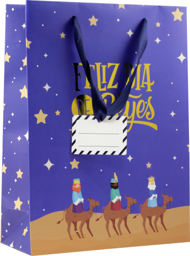 Bismark 333601 Bolsa Papel Reyes Magos S (24x10x32 cm) Foil con Tarjeta Colgante Colores Surtidos
