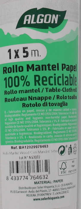 Algon Rollo Mantel Wood Con Mandril 1 x 5 m (16 Unidades)