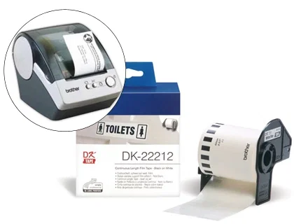 Brother DK-22212 Cinta Continua de Película Plástica Blanca 62mm x 15,24m