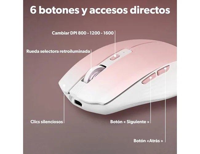 TNB Gradient Ratón Inalámbrico Recargable Dual Connect Rosa y Blanco
