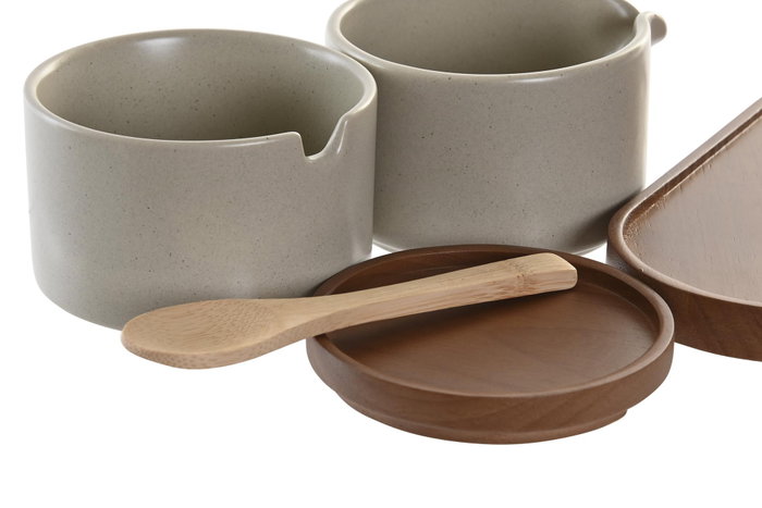DKD Home Decor Set de Azucareros Lechera de Rubberwood y Porcelana DKD Home Decor Set de Azucareros Lechera de Rubberwood y Porcelana