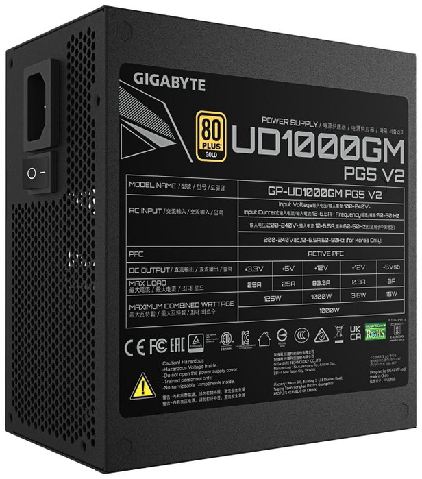 GIGABYTE UD1000GM PG5 V2 1000W ATX 80 PLUS Gold Modular PCIe 5.1