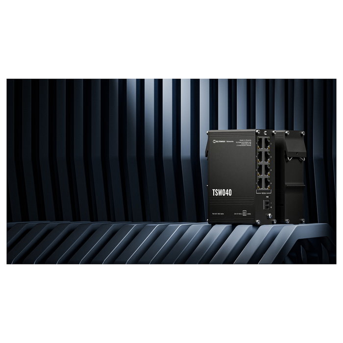 Teltonika Switch Industrial TSW040 8 Puertos Fast Ethernet 10/100, PoE+ (802.3at), No Administrado, 240W, Aluminio, para Condiciones Extremas (-40 a 75°C)