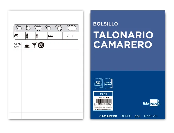 Liderpapel Talonario Camarero Bolsillo Original y Copia T251 Zig Zag Liderpapel Talonario Camarero Bolsillo Original y Copia T251 Zig Zag
