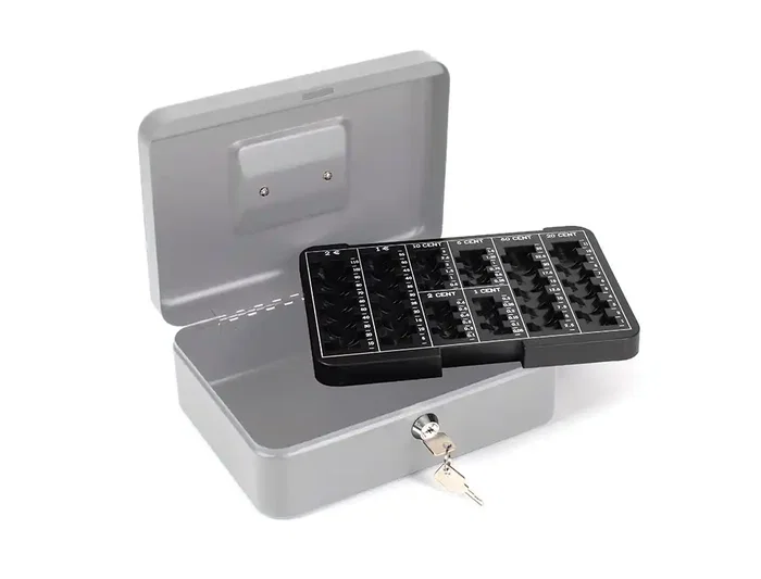 Q-connect Caja caudales 10/ 250x180x90 mm Plata con portamonedas y 2 juegos de llaves