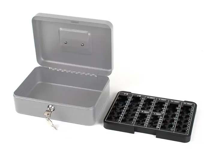 Q-connect Caja caudales 10/ 250x180x90 mm Plata con portamonedas y 2 juegos de llaves