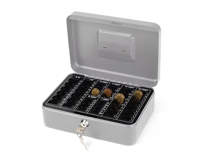 Q-connect Caja caudales 10/ 250x180x90 mm Plata con portamonedas y 2 juegos de llaves