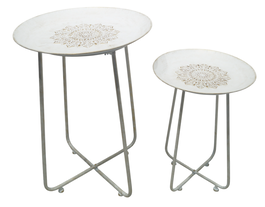 DKD Home Decor Set de 2 Mesitas Auxiliares Mandala Blanco y Dorado