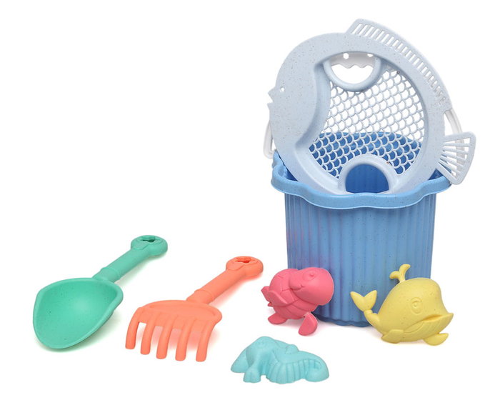 KioKids Set De Cubo De Playa Azul Para Bebés Con 7 Piezas En Polipropileno Y Trigo