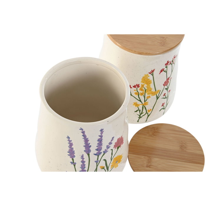 DKD Home Decor Set de 2 Botes de Porcelana Flores 1,8l