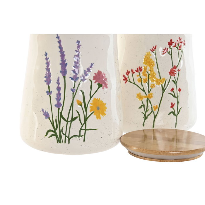 DKD Home Decor Set de 2 Botes de Porcelana Flores 1,8l