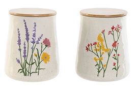 DKD Home Decor Bote Shabby Flower 24 Porcelana Bambú Multicolor 15 x 17.6 x 15 cm (2 Unidades)