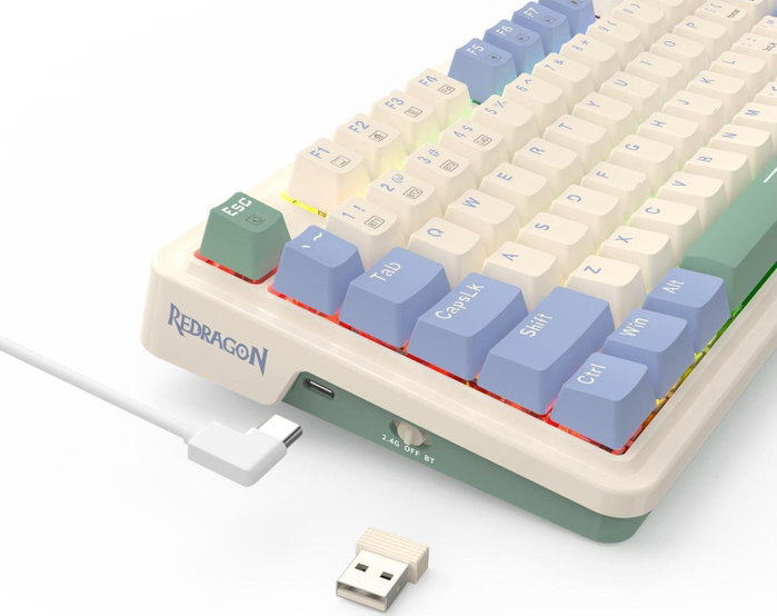 Redragon K673CPG-RGB-PRO UCAL PRO Teclado Mecánico Inalámbrico USB 84 Teclas RGB Blanco Distribución Polaca