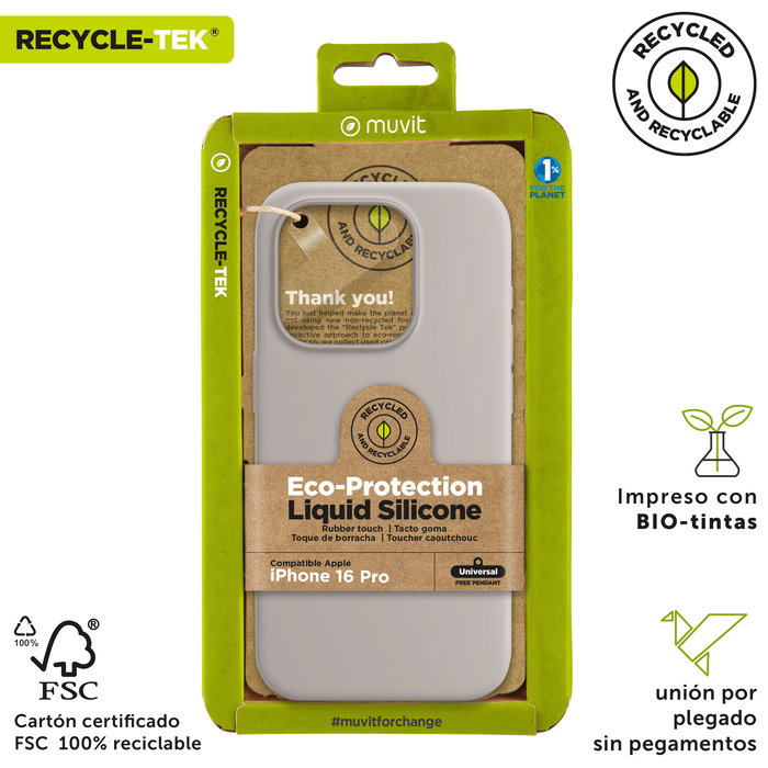 Muvit Funda Recycletek Liquid Silicone para Apple ECO Certificada GRS, 100% Reciclable, Acabado Suave, Antideslizante, Protección contra Rayones y Golpes