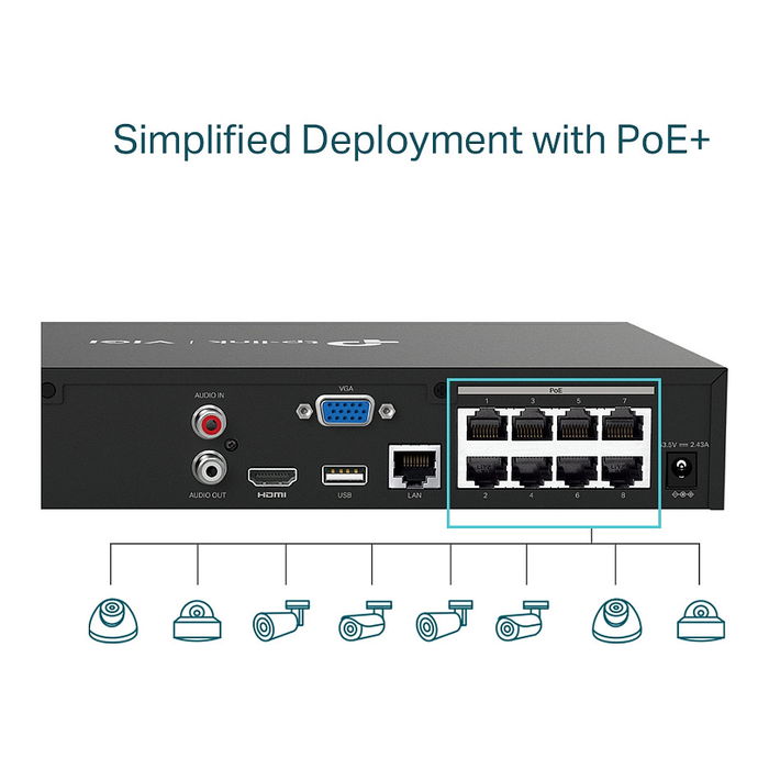TP-Link VIGI NVR1008H-8MP Grabador NVR de 8 Canales 4K PoE para Cámaras IP