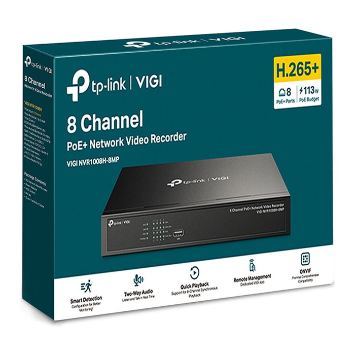 TP-Link VIGI NVR1008H-8MP Grabador NVR de 8 Canales 4K PoE para Cámaras IP