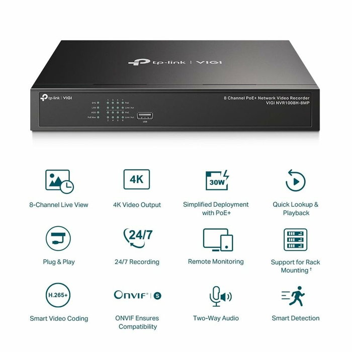 TP-Link VIGI NVR1008H-8MP Grabador de vídeo en red de 8 canales PoE