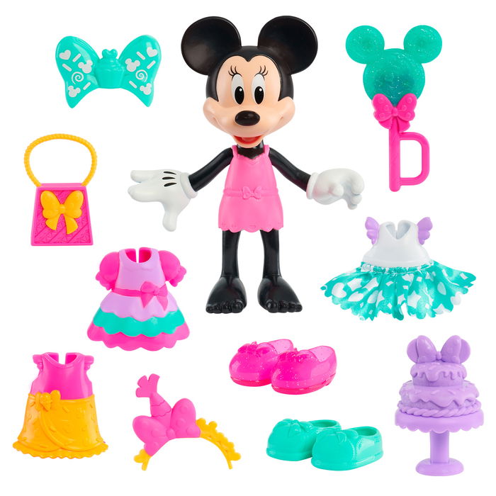 Just Play Muñeca Fashion Minnie Mouse Maletín Rosa 89992 con Vestidos y Accesorios de Disney, +3 Años