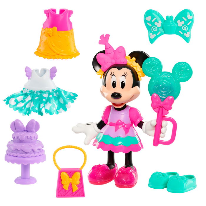 Just Play Muñeca Fashion Minnie Mouse Maletín Rosa 89992 con Vestidos y Accesorios de Disney, +3 Años