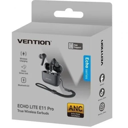 Vention Auriculares Bluetooth Echo Lite E11 Pro NBVB0-PRO con Cancelación de Ruido y Configuración por App, Negros