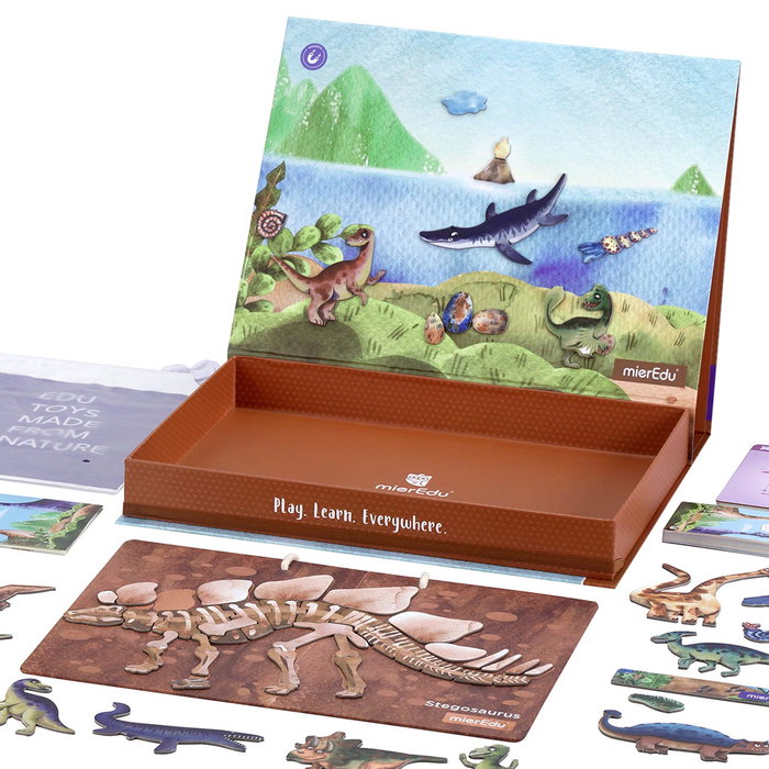 MIEREDU ME098SP Puzle Magnético Dinosaurios con Imanes y Fósil Educativo para Niños +3 Años