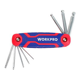 Workpro Juego de 8 Llaves Allen Plegables con Punta Esférica de Acero Cr-V, Métrico (1.5, 2, 2.5,劇 4, 5, 6 y 8 mm)