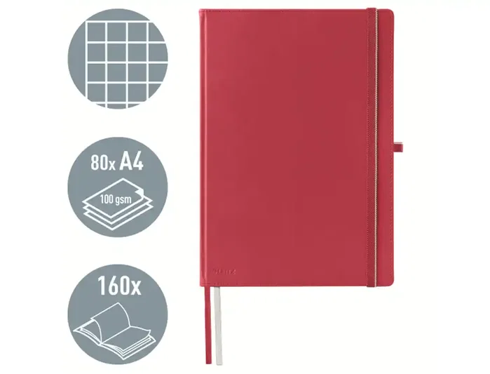 Leitz Cuaderno Encolado Complete Tapa Dura DIN A4 80 Hojas Cuadro 5 mm Rojo