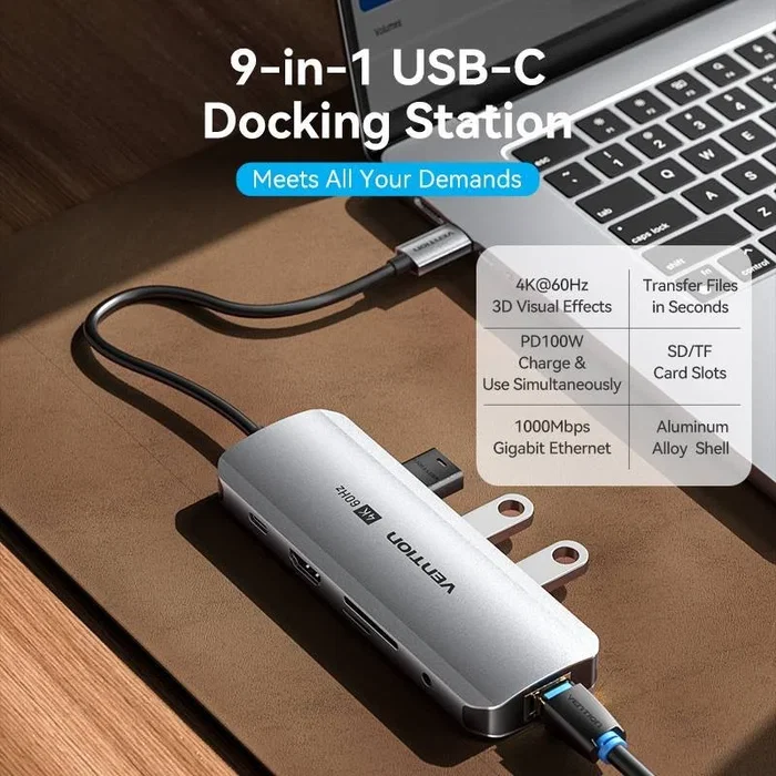 Vention Docking Station TQLHB 9 en 1 USB-C Gris