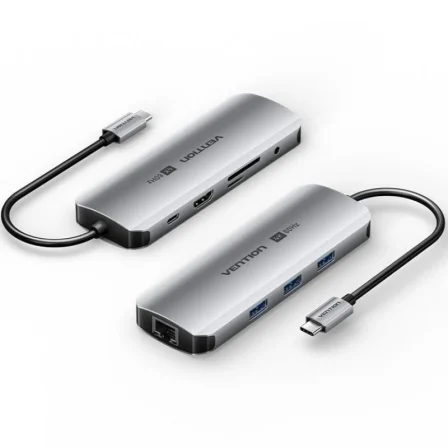 Vention Docking USB C TQLHB 1x HDMI 4K 3x USB 1x USB C PD 1x RJ45 1x Jack 3.5mm Lector Tarjetas Gris Vention Docking USB C TQLHB 1x HDMI 4K 3x USB 1x USB C PD 1x RJ45 1x Jack 3.5mm Lector Tarjetas Gris