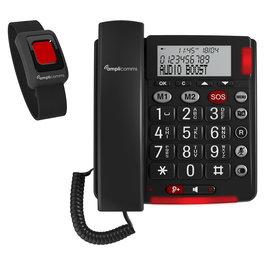 Amplicomms BigTel 50 Alarm Plus - Teléfono analógico con grandes botones fotoluminiscentes, identificador de llamadas y agenda para 32 números (Gris Oscuro)