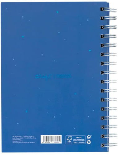 Mr. Wonderful Libreta Pequeña WOA11055ES, 201 Páginas Cuadriculadas, Espiral Oculta, Tapa Dura, Azul